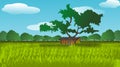 A beautiful vector graphic of the village with farmlands and trees.