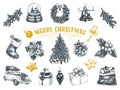 Beautiful vector hand drawn christmas Illustrations set. Royalty Free Stock Photo