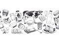 Beautiful vector hand drawn dairy products Illustration. Royalty Free Stock Photo