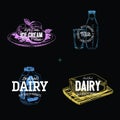 Beautiful vector hand drawn dairy products logos. Royalty Free Stock Photo