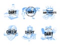 Beautiful vector hand drawn dairy products logos. Royalty Free Stock Photo