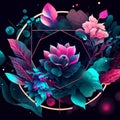 Beautiful vector illustration with a lotus flower on a dark background. generative AI