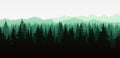 A beautiful vector illustration of a misty forest landscape with coniferous trees in silhouette. The evergreen trees, mountains, Royalty Free Stock Photo