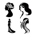 A beautiful vector illustration set of woman face silhouettes with stylish and elegant design. Perfect for logos, icons, and Royalty Free Stock Photo