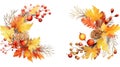 Beautiful vector image with nice watercolor autumn leaves and acorns Generative AI