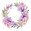 Beautiful vector image with nice watercolor freesia wreath Royalty Free Stock Photo