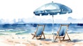 Beautiful vector image with nice watercolor hand drawn beach and umbrella Royalty Free Stock Photo