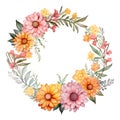 Beautiful vector image with nice watercolor hand drawn flower wreath Royalty Free Stock Photo