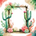Beautiful  image with watercolor cactus frame Royalty Free Stock Photo