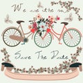 Beautiful vector invitation card save the date with cute bicycle Royalty Free Stock Photo