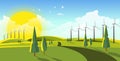 Beautiful vector landscape with eco windturbines.