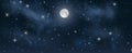 Beautiful vector night starry sky with shining moon on it, space mist and light clouds Royalty Free Stock Photo
