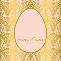 Beautiful vector Pink Easter Egg on pink background with gold honey bees illustration.