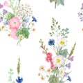 Beautiful vector seamless floral pattern with watercolor summer flowers. Stock illustration.