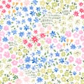 Beautiful vector seamless floral pattern with watercolor gentle summer colorful flowers. Stock illustration. Royalty Free Stock Photo