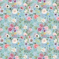 Beautiful vector seamless floral pattern with watercolor hand drawn gentle summer flowers. Stock illustration. Natural Royalty Free Stock Photo