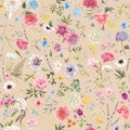 Beautiful vector seamless floral pattern with watercolor hand drawn gentle summer flowers. Stock illustration. Natural Royalty Free Stock Photo