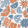 Beautiful vector seamless pattern with hand drawn abstract cute shapes with eyes. Ready to use print design. Children surface