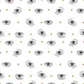 Beautiful vector seamless pattern with watercolor eyes. Stock illustration.