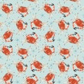 Beautiful vector seamless underwater pattern with watercolor red crabs and starfish. Stock illustration. Royalty Free Stock Photo