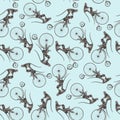 Beautiful vector stock seamless pattern with cute hand drawn monkey on bike pencil illustrations.