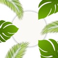 Beautiful vector trendy summer tropical leaves, round frame. Banner with green tropical forest palm leaves Royalty Free Stock Photo