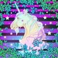 Beautiful vector unicorn over the colorful vibrant background. Highly detailed artwork isolated. Print, posters, t-shirts and text