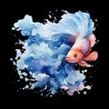 Beautiful vector watercol illustration of fish. Watercolor explosion on a black background,