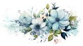 Beautiful vector watercolor floral composition with blue anemone flowers and green leaves Generative AI Royalty Free Stock Photo