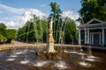 Beautiful veiw on fountain Eva in the famous park of Peterhof at summer day. Scenic architectural landscape Royalty Free Stock Photo