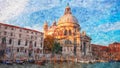 Beautiful Venetian image with oil painting style of Saint Mary`s Basilica Royalty Free Stock Photo