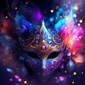 Beautiful Venetian mask with feathers on dark background. 3d rendering Generative AI