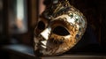 Beautiful venetian mask, with gold decorations isolated, generative ai
