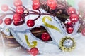 Beautiful Venetian masquerade carnival mask is used as decoration during Christmas season. Royalty Free Stock Photo