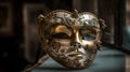 Beautiful venetian theatre mask with gold decorations isolated, generative ai