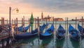 Venice landscape at sunset. Venice gondolas on San Marco square, Grand Canal, Venice, Italy Royalty Free Stock Photo