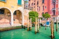 Beautiful Venice narrow canals, with many classic gondolas