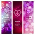 Beautiful Vertical Abstract Vector Ruby Backgrounds for Valentines Day. Web Banners with Lettering Royalty Free Stock Photo