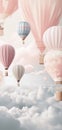 Beautiful vertical background with hot air balloons up in the sky, in pastel colors. Generative Ai