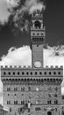 Beautiful vertical black and white view of the famous Palazzo Vecchio palace in Piazza della Signoria in Florence, Italy Royalty Free Stock Photo