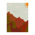 Beautiful vertical mountain landscape with trees. Vector