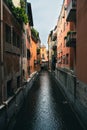 Beautiful vertical shot of the Finestrella canel in Bologna, Italy