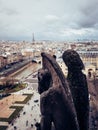 Beautiful vertical shot of the gargoyles on top of the Notre Dame Cathedral Royalty Free Stock Photo