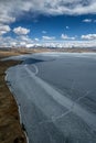 Beautiful vertical shot of Pumoyum Co lake and Himalayas in Shannan city Royalty Free Stock Photo