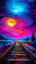 Beautiful vertical shot of railroad tracks under a night sky