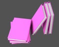 Beautiful very high resolution heap of purple closed books, symbol of the day of knowledge isolated on grey background - 3d