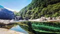 Beautiful Verzasca River at Lavertezzo in the Verzasca Valley, Ticino Tessin in Switzerland.- Nature landscape background Royalty Free Stock Photo