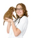 Beautiful veterinarian with puppy sharpei dog Royalty Free Stock Photo