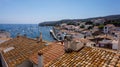 A beautiful vew of the Mediterranean sea from rooftops, Cadaques, Spain.