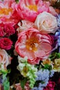 beautiful and vibrant bouquets of flowers in a vase, pink bouquets to decorate a wedding or holiday Royalty Free Stock Photo